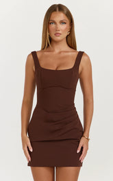 Balconette Shaping Fitted Dress in Chocolate