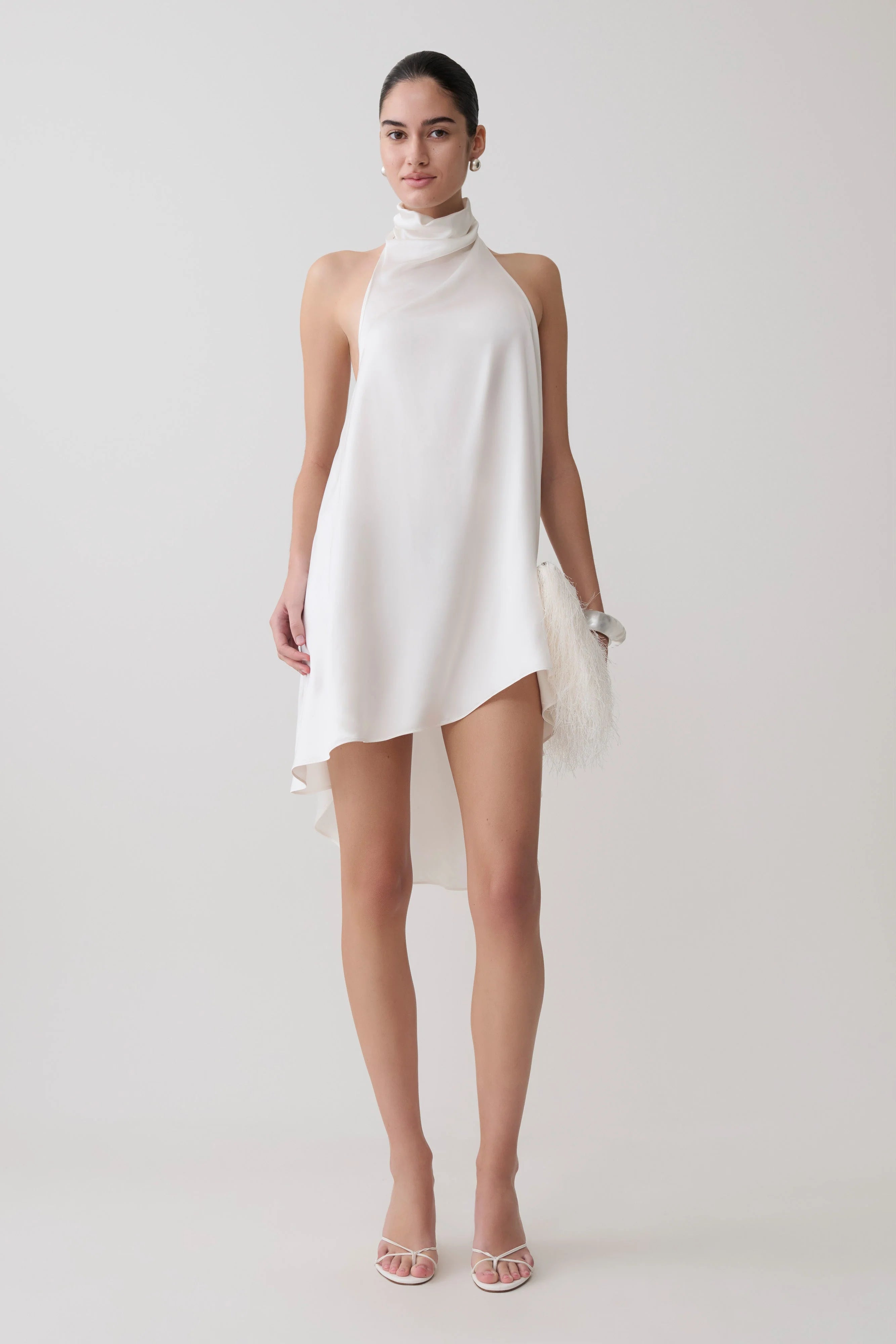 Sydney Asymmetrical Satin Halter Mini Dress - Ivory