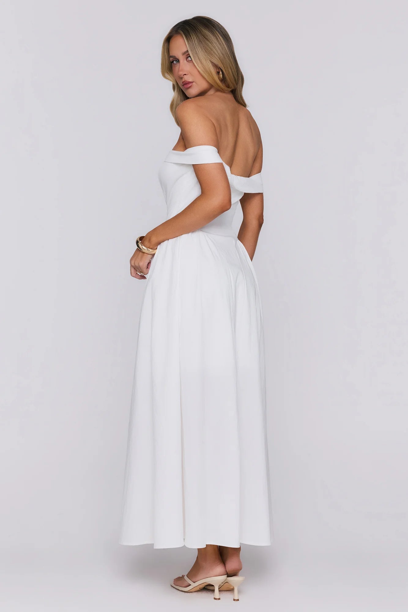 Polished Darling Off Shoulder Maxi Dress White